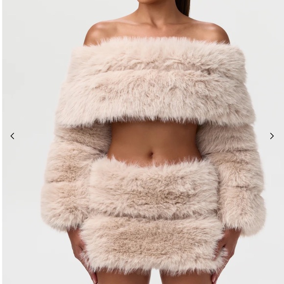 Naked Wardrobe Cream Fuzzy Skirt - Picture 2 of 4